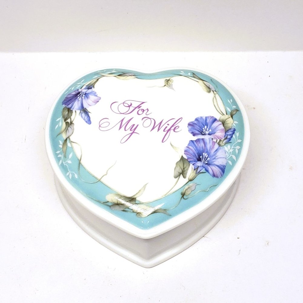 Mikasa Trinket Box For My Wife Morning Glory Flower Heart Shape Bone China B2065